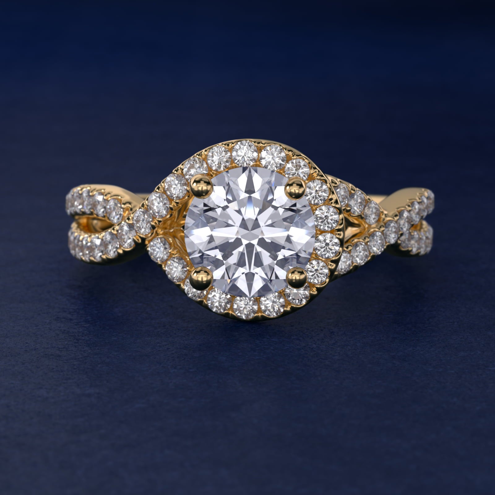 Twisted Halo Diamond Engagement Ring in 18k Yellow Gold (1/3 ct. tw.) - Round Center