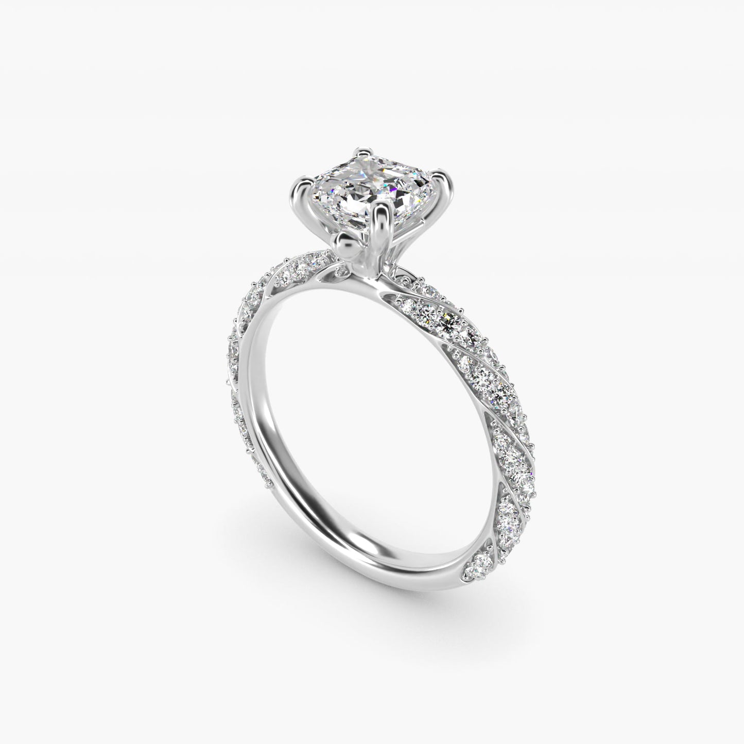 Twisted PavŽ Diamond Engagement Ring In 18k White Gold By James Allen - Asscher Center
