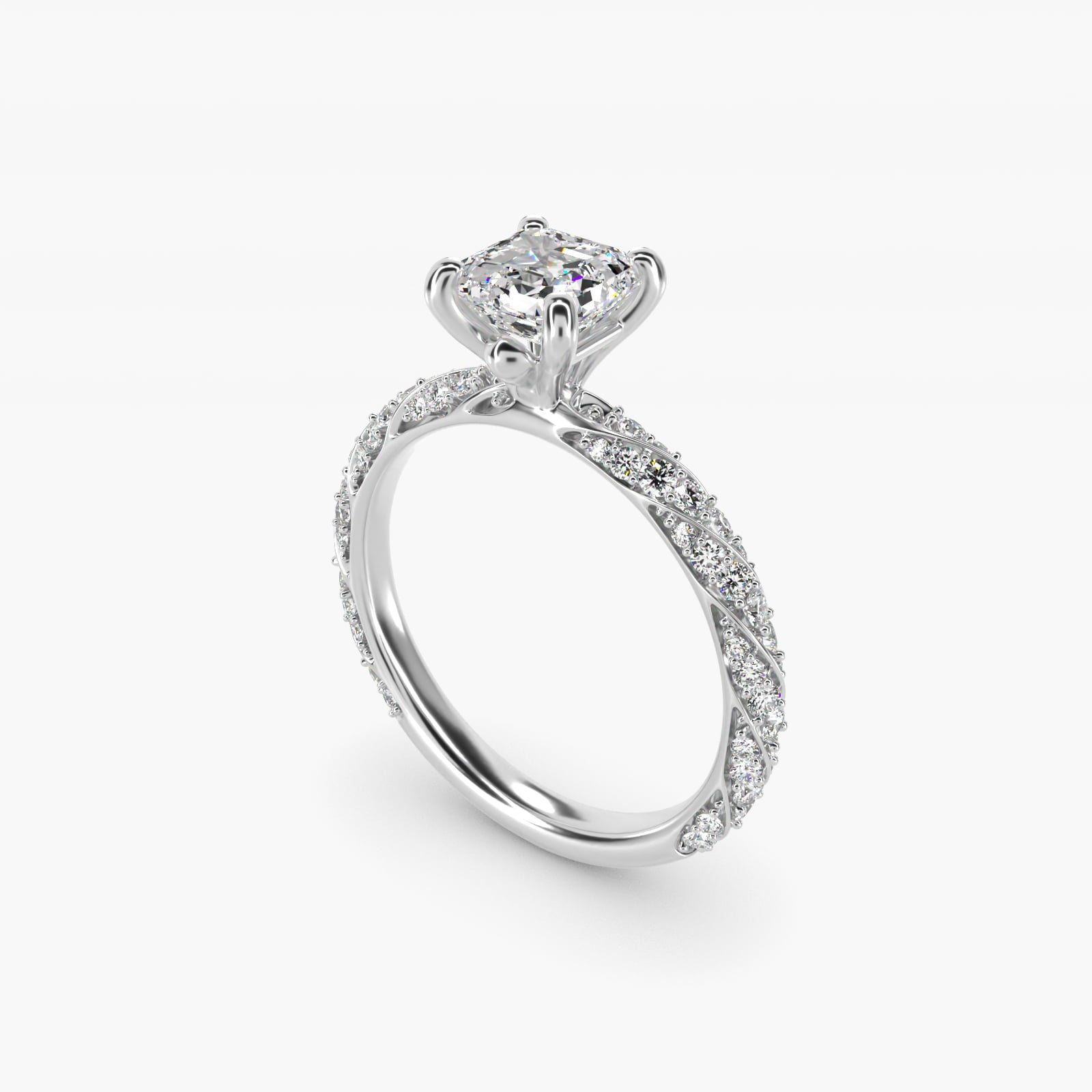 Twisted PavŽ Diamond Engagement Ring In 18k White Gold By James Allen - Asscher Center
