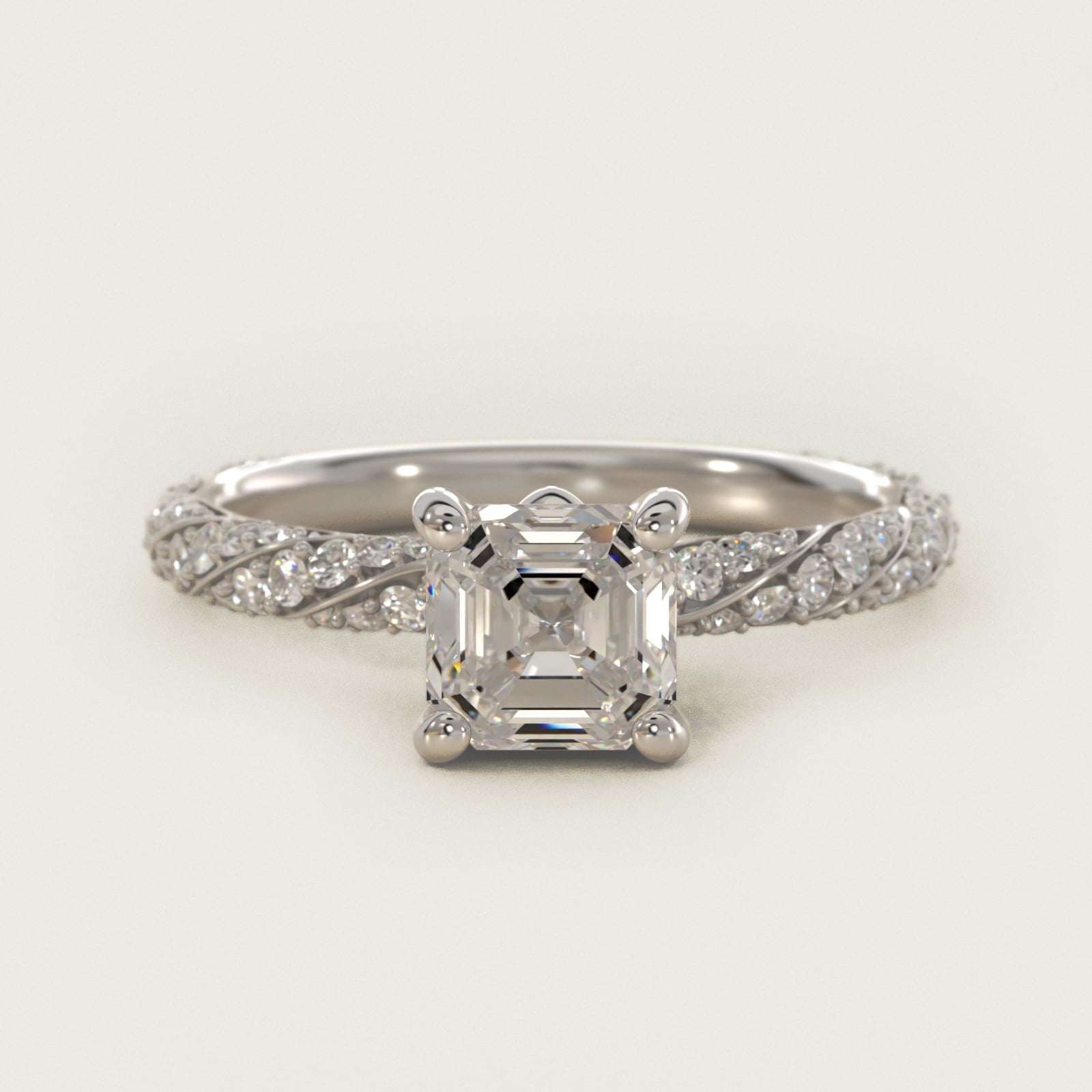 Twisted PavŽ Diamond Engagement Ring In 18k White Gold By James Allen - Asscher Center