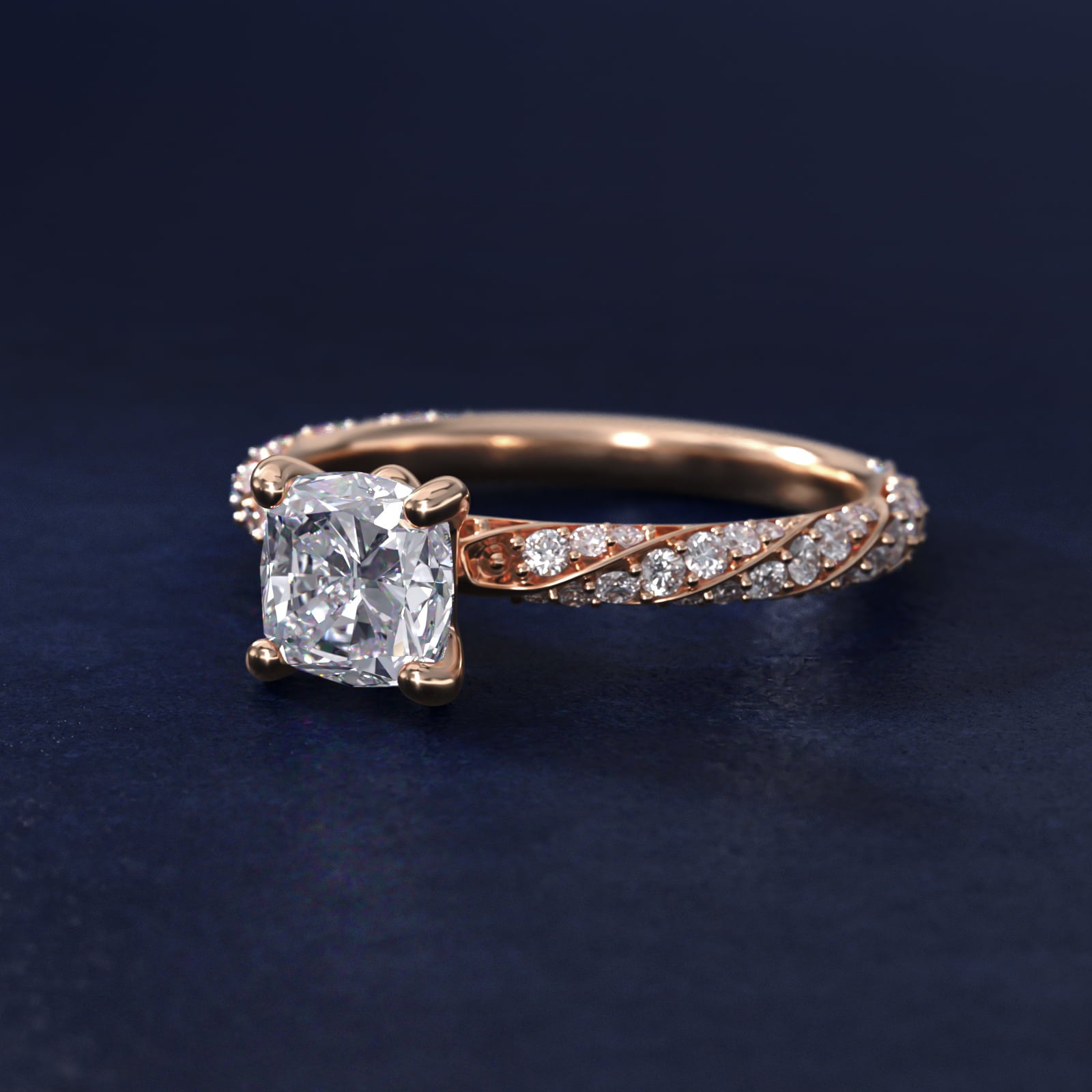 Twisted PavŽ Diamond Engagement Ring In 18k Rose Gold By James Allen - Cushion Center