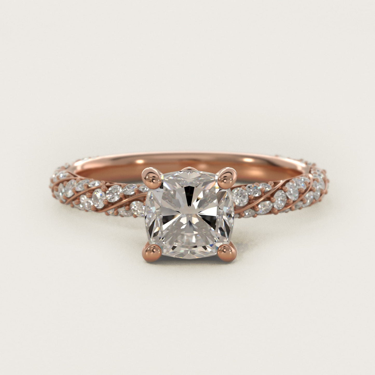Twisted PavŽ Diamond Engagement Ring In 18k Rose Gold By James Allen - Cushion Center