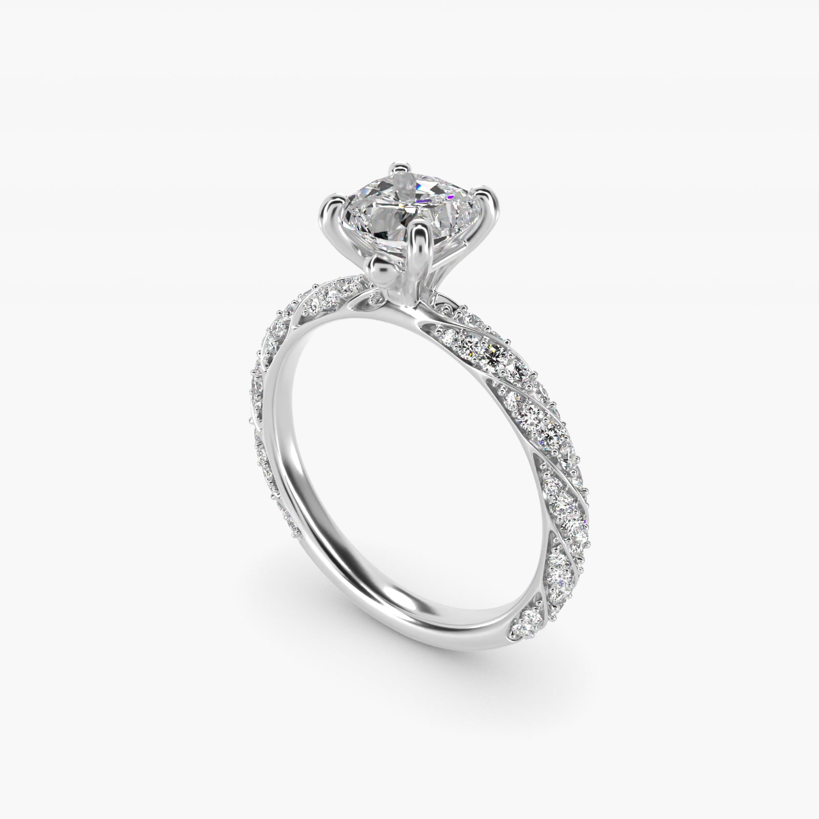 Twisted PavŽ Diamond Engagement Ring In 14K White Gold By James Allen - Cushion Center