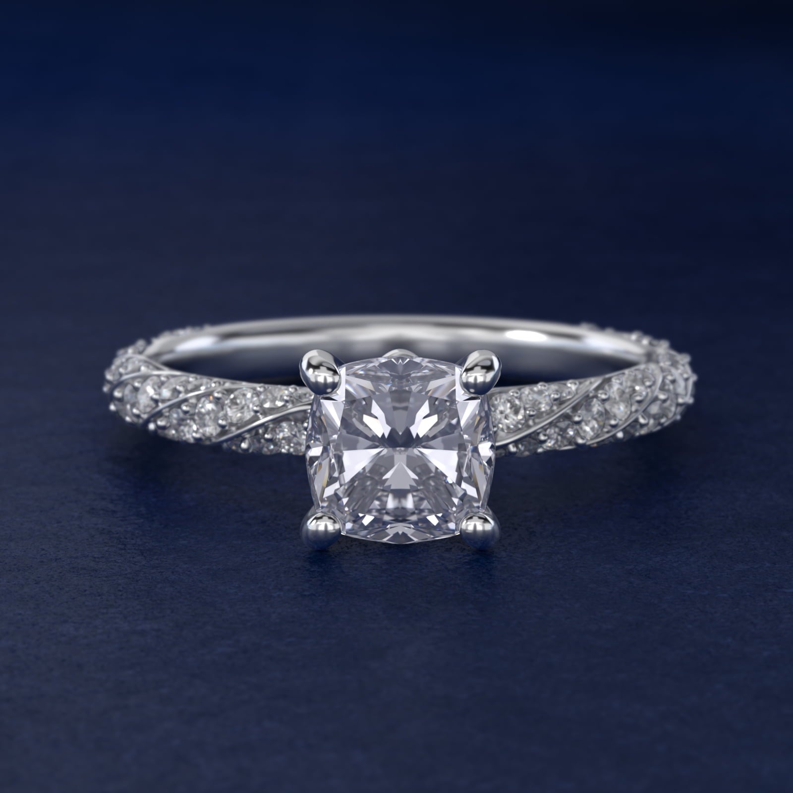 Twisted PavŽ Diamond Engagement Ring In 18k White Gold By James Allen - Cushion Center