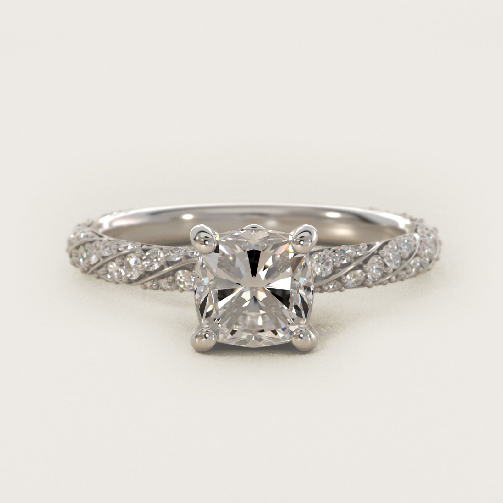 Twisted PavŽ Diamond Engagement Ring In 18k White Gold By James Allen - Cushion Center