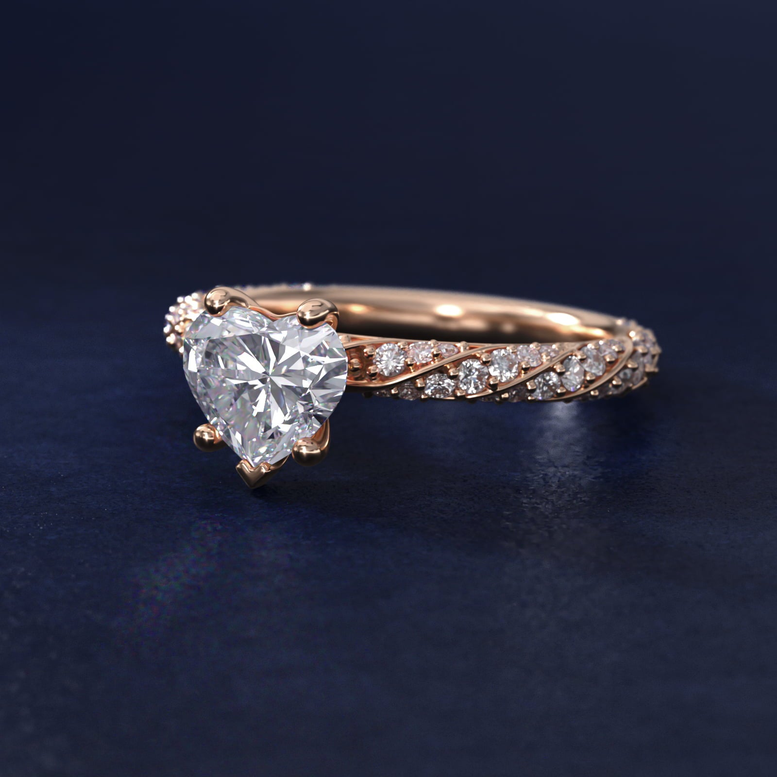 Twisted PavŽ Diamond Engagement Ring In 18k Rose Gold By James Allen - Heart Center