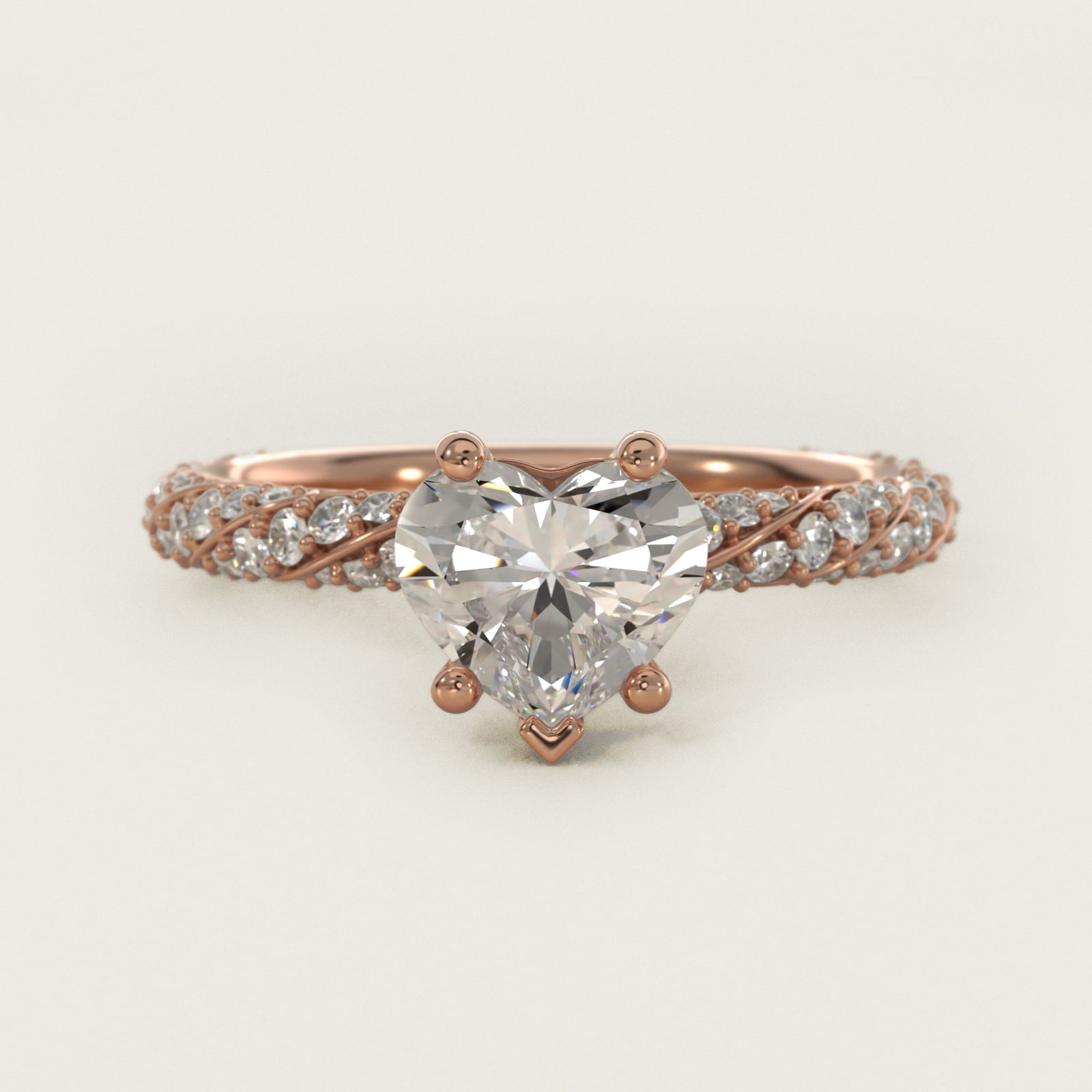 Twisted PavŽ Diamond Engagement Ring In 18k Rose Gold By James Allen - Heart Center