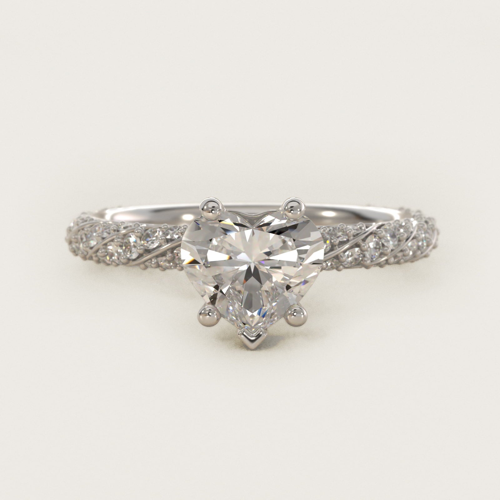 Twisted PavŽ Diamond Engagement Ring In 18k White Gold By James Allen - Heart Center