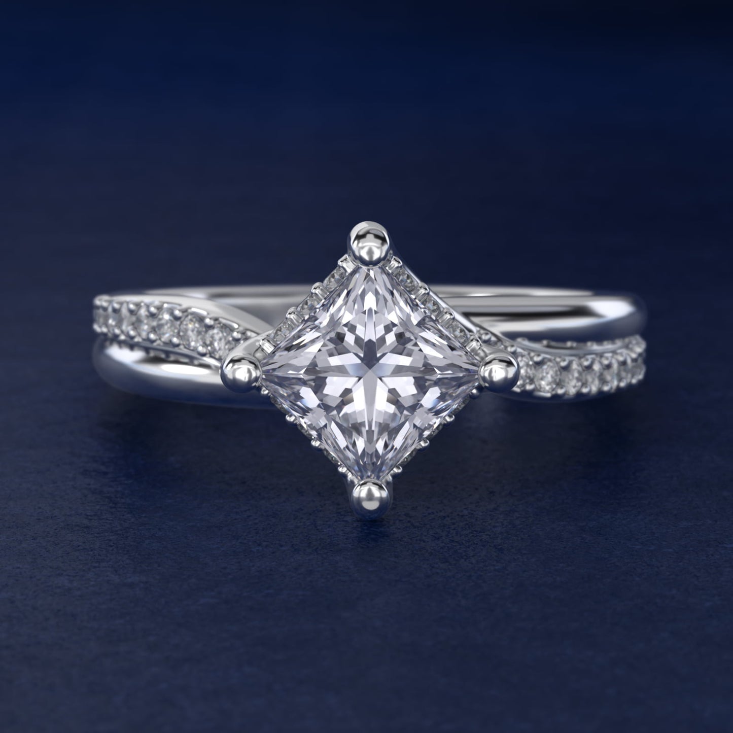 Twisted Pav? Kite-Set Diamond Engagement Ring In 18k White Gold By James Allen - Princess Center