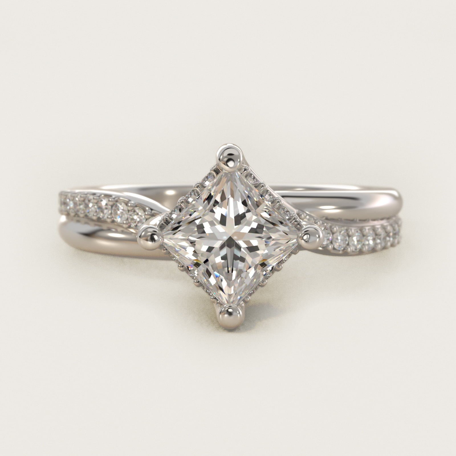 Twisted PavŽ Kite-Set Diamond Engagement Ring In 14K White Gold By James Allen - Princess Center
