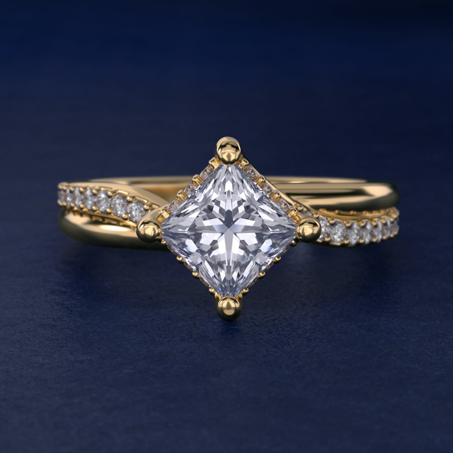 Twisted Pav? Kite-Set Diamond Engagement Ring In 18k Yellow Gold By James Allen - Princess Center