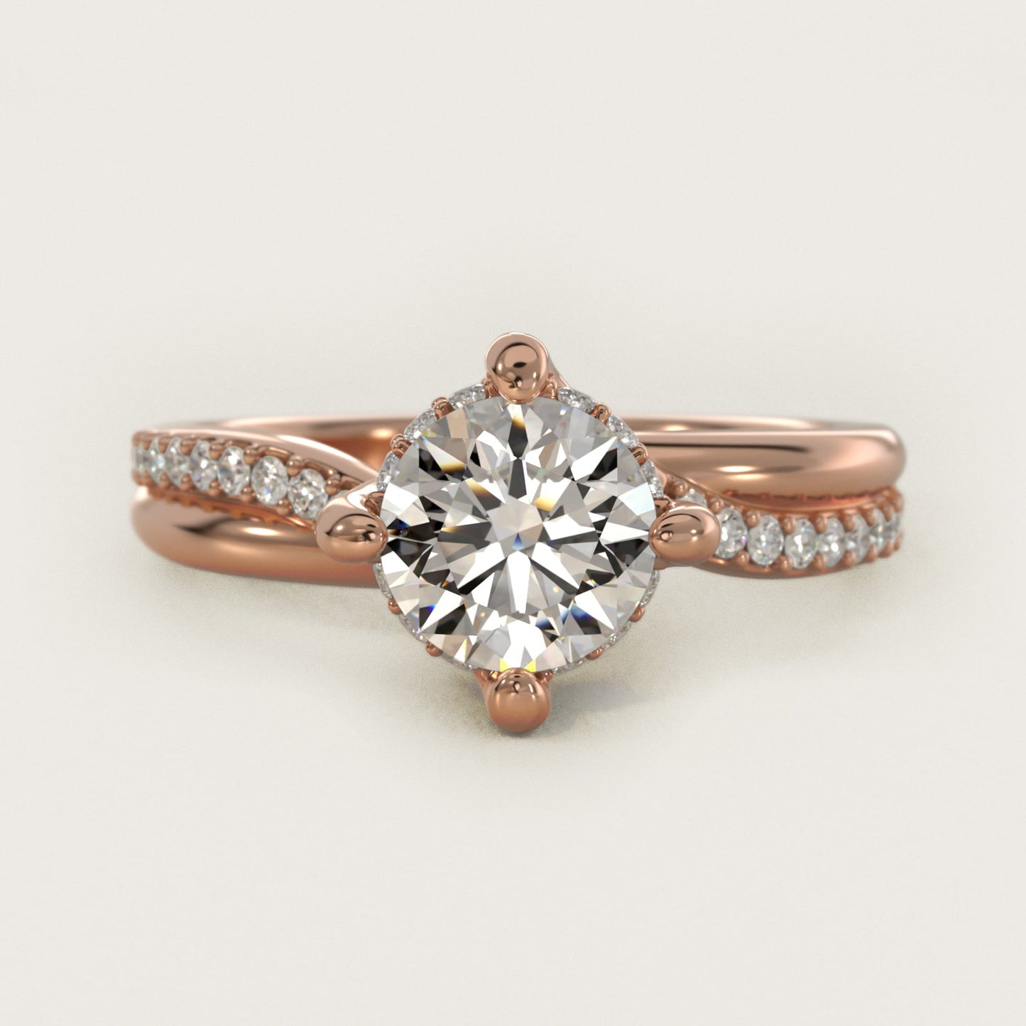 Twisted PavŽ Kite-Set Diamond Engagement Ring In 14K Rose Gold By James Allen - Round Center
