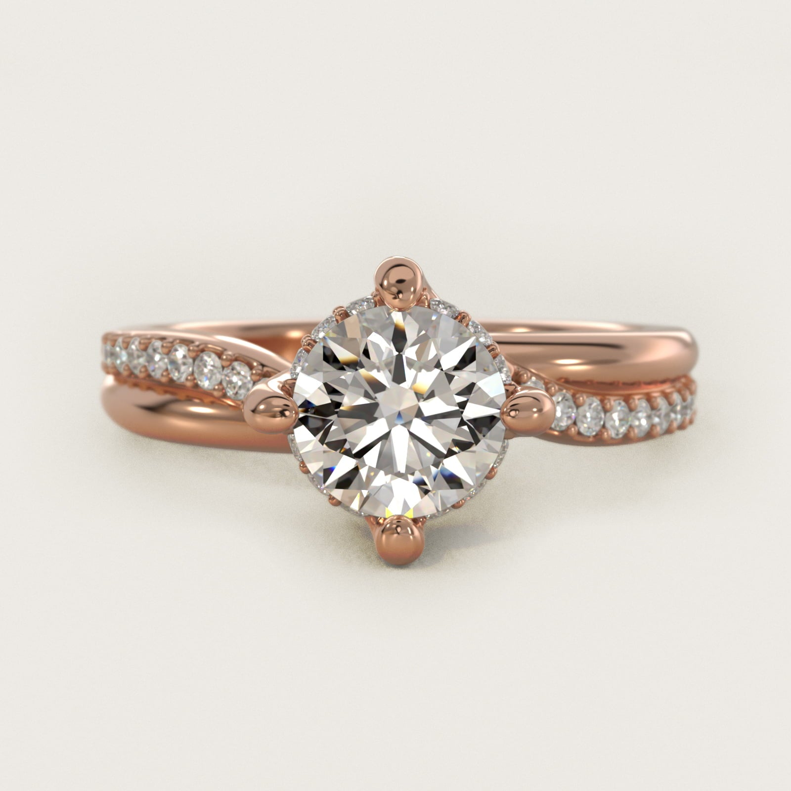 Twisted PavŽ Kite-Set Diamond Engagement Ring In 14K Rose Gold By James Allen - Round Center