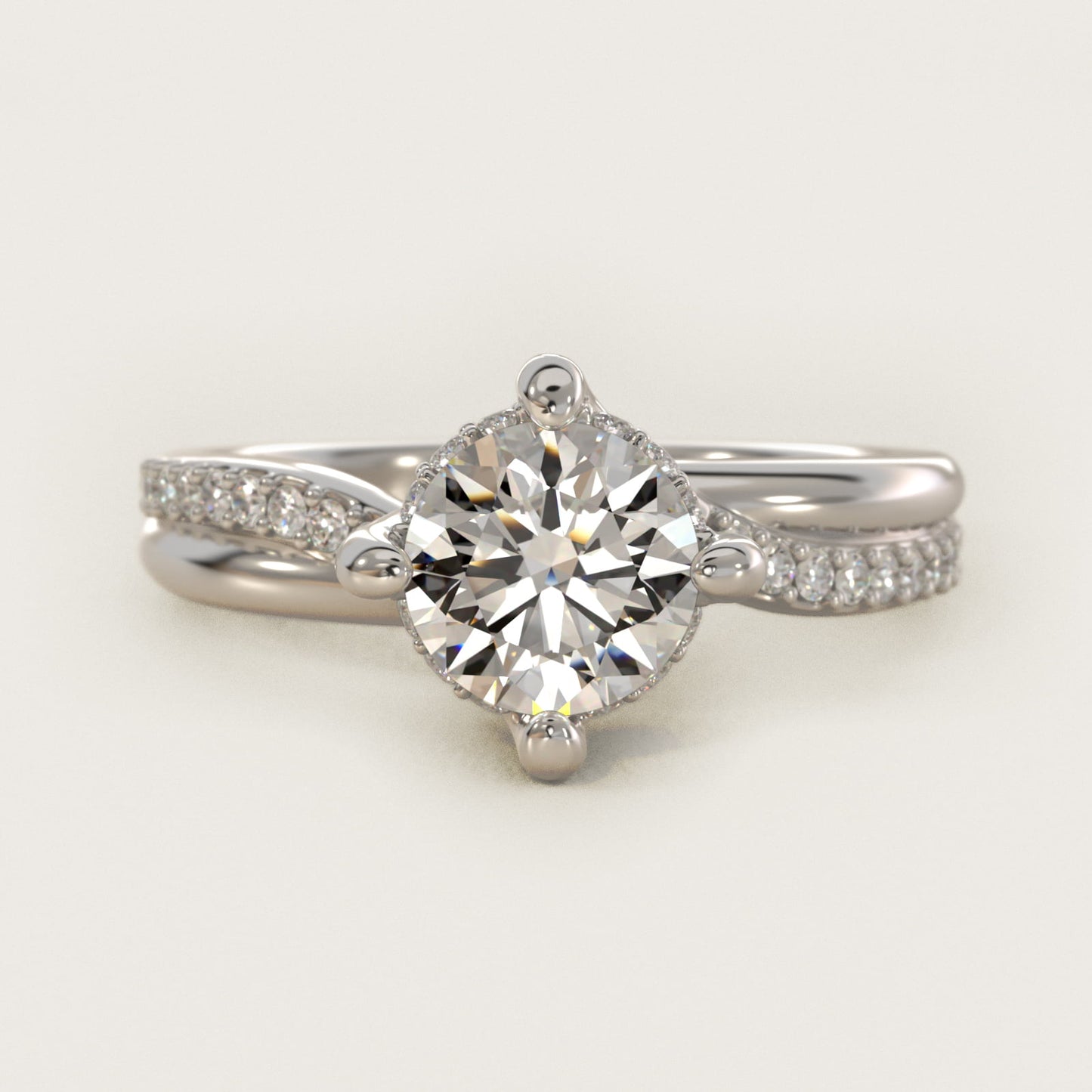 Twisted Pav? Kite-Set Diamond Engagement Ring In 18k White Gold By James Allen - Round Center
