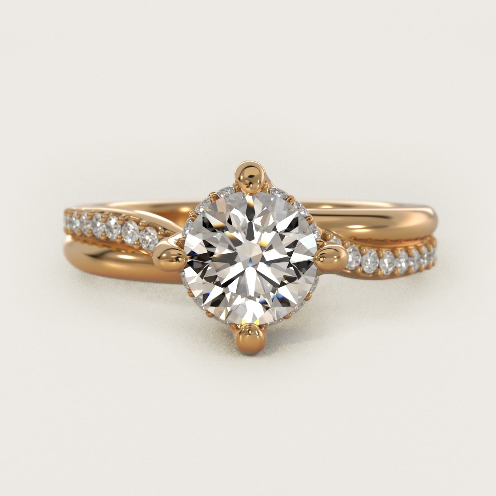 Twisted PavŽ Kite-Set Diamond Engagement Ring In 14K Yellow Gold By James Allen - Round Center