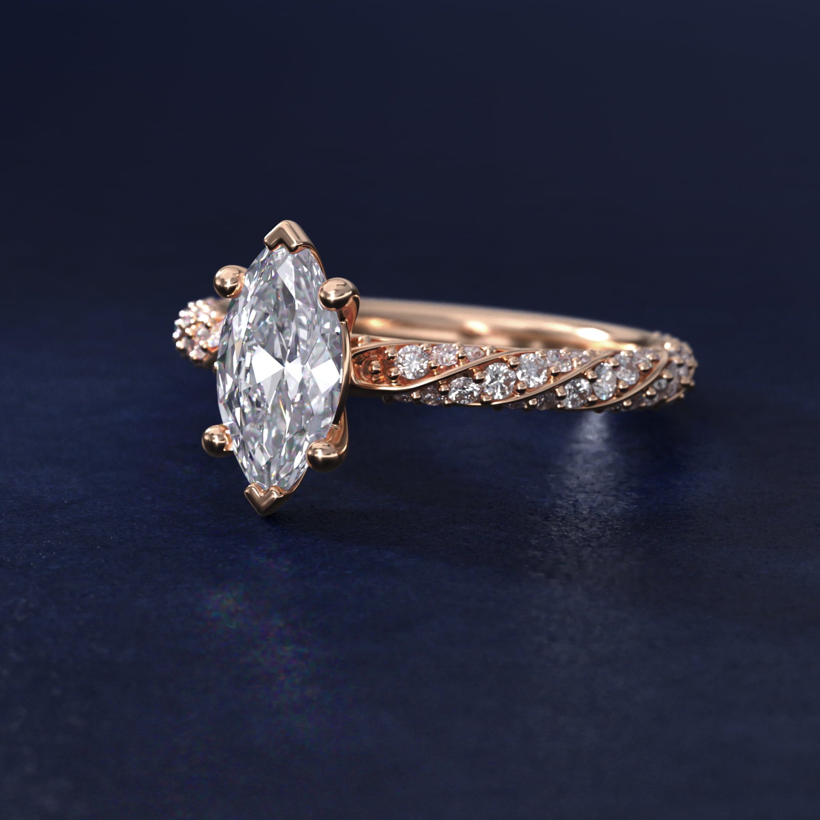 Twisted PavŽ Diamond Engagement Ring In 18k Rose Gold By James Allen - Marquise Center