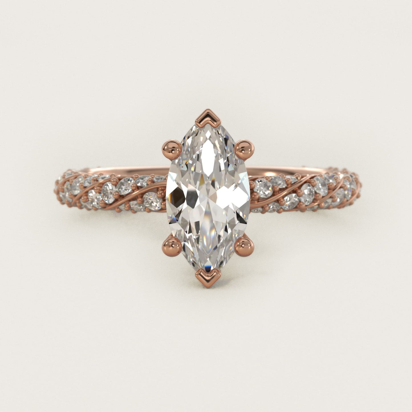 Twisted PavŽ Diamond Engagement Ring In 18k Rose Gold By James Allen - Marquise Center