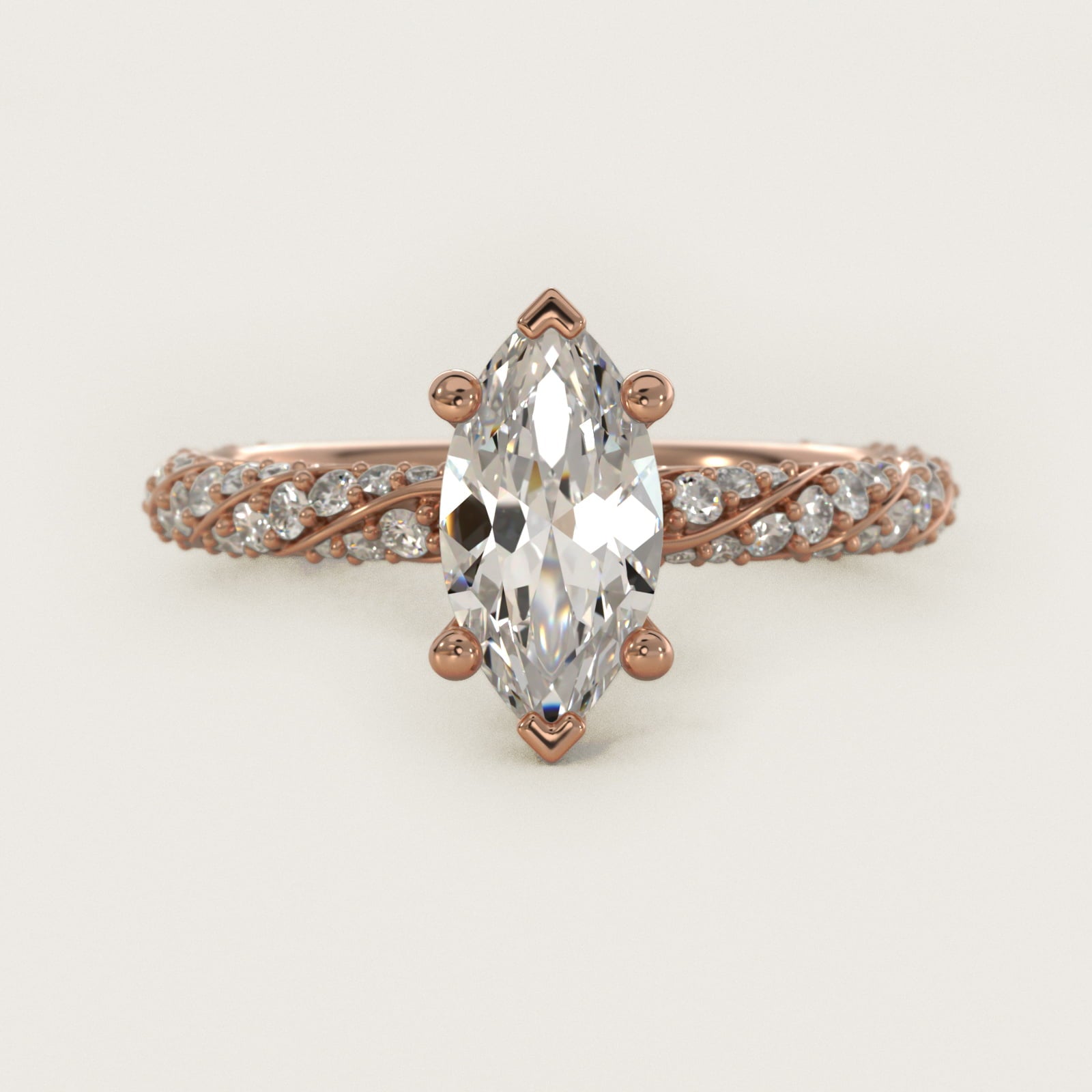 Twisted PavŽ Diamond Engagement Ring In 18k Rose Gold By James Allen - Marquise Center