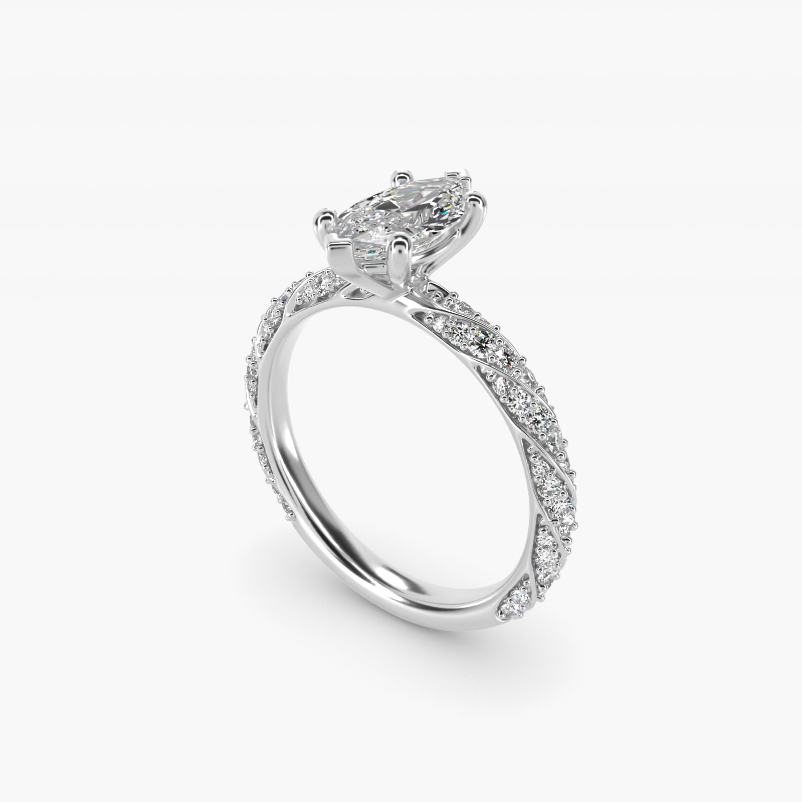 Twisted PavŽ Diamond Engagement Ring In 14K White Gold By James Allen - Marquise Center