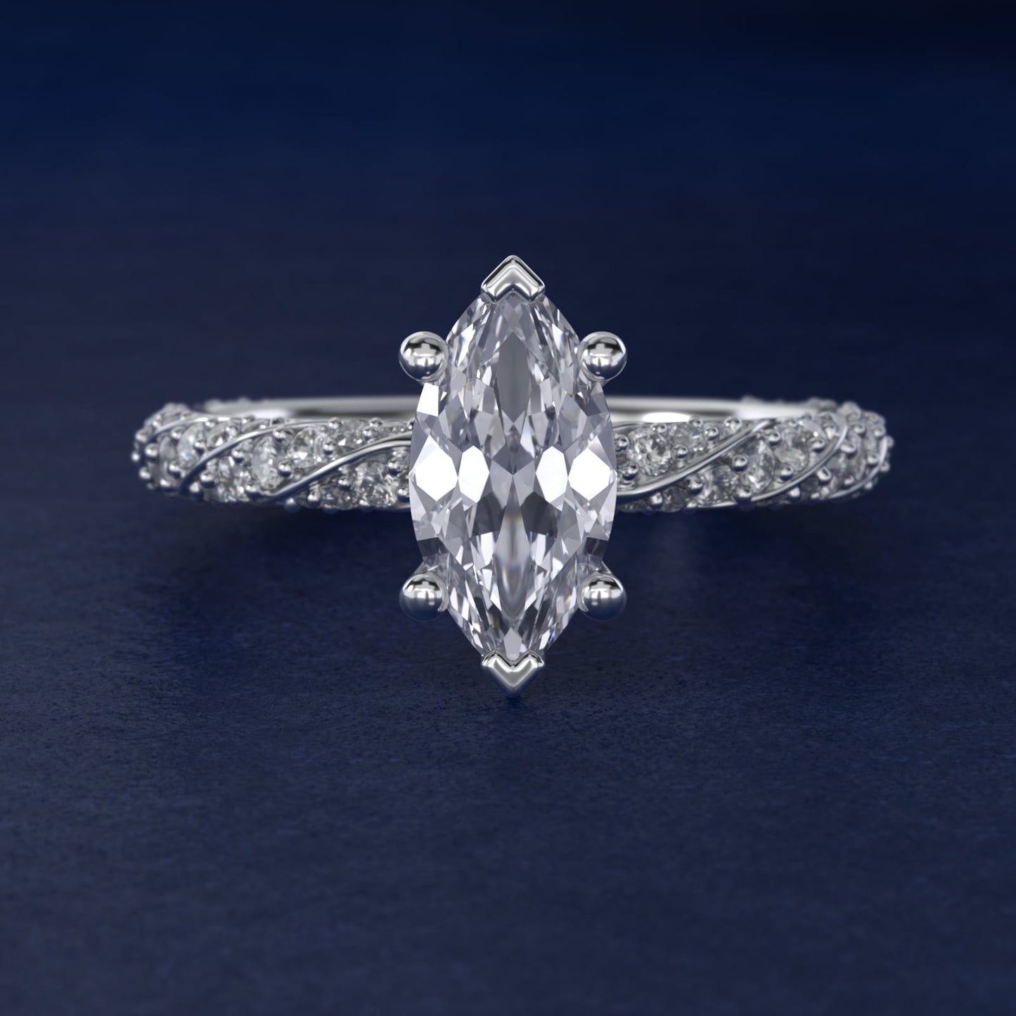 Twisted PavŽ Diamond Engagement Ring In 18k White Gold By James Allen - Marquise Center