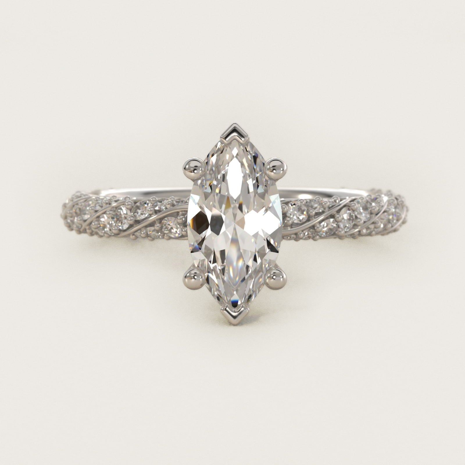Twisted PavŽ Diamond Engagement Ring In 14K White Gold By James Allen - Marquise Center