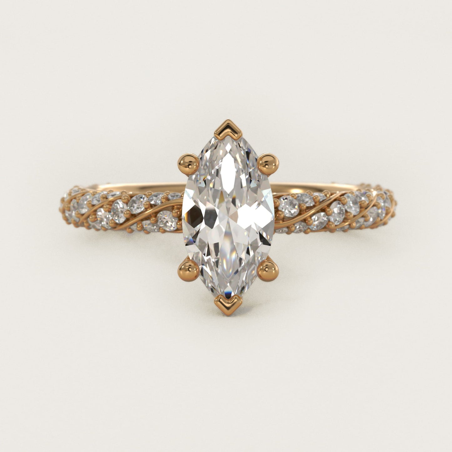 Twisted PavŽ Diamond Engagement Ring In 14K Yellow Gold By James Allen - Marquise Center