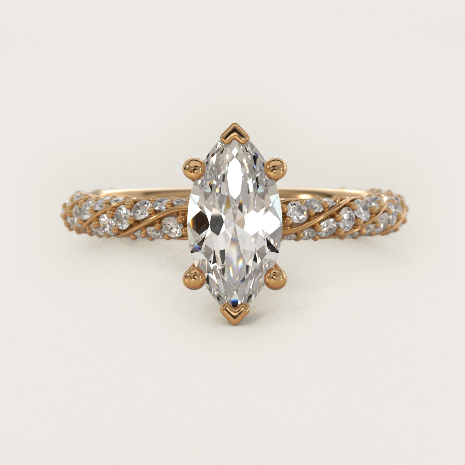 Twisted PavŽ Diamond Engagement Ring In 14K Yellow Gold By James Allen - Marquise Center