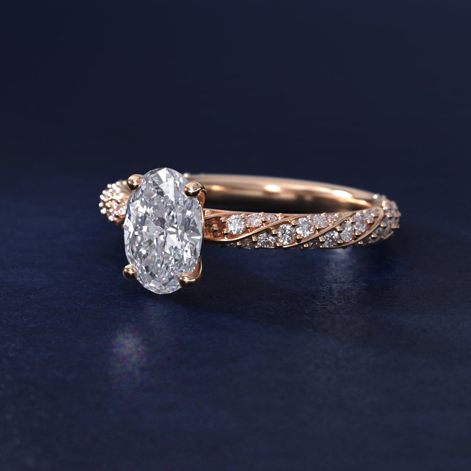 Twisted PavŽ Diamond Engagement Ring In 18k Rose Gold By James Allen - Oval Center