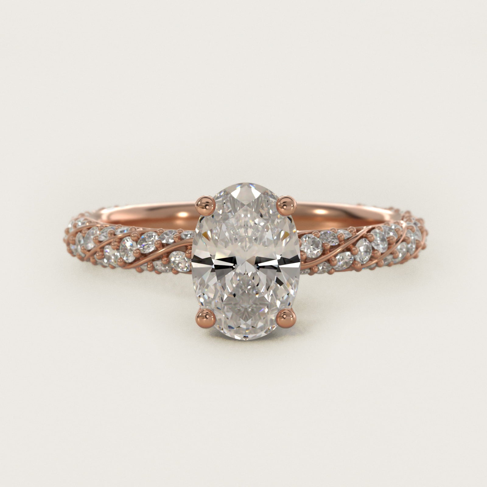 Twisted PavŽ Diamond Engagement Ring In 14K Rose Gold By James Allen - Oval Center