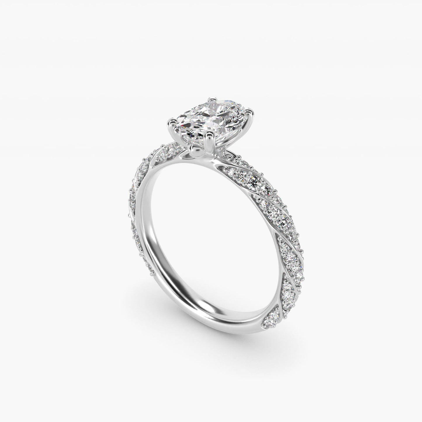 Twisted PavŽ Diamond Engagement Ring In 14K White Gold By James Allen - Oval Center