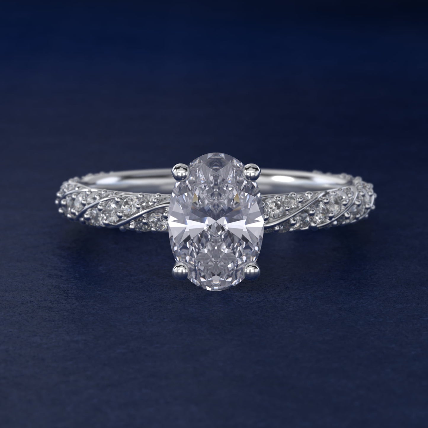 Twisted PavŽ Diamond Engagement Ring In 14K White Gold By James Allen - Oval Center