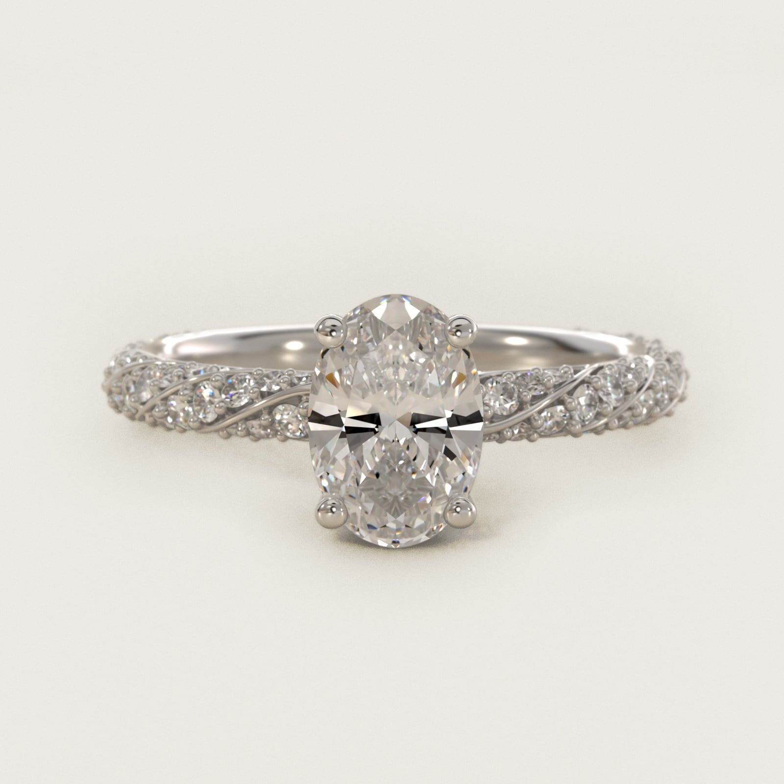 Twisted PavŽ Diamond Engagement Ring In 18k White Gold By James Allen - Oval Center