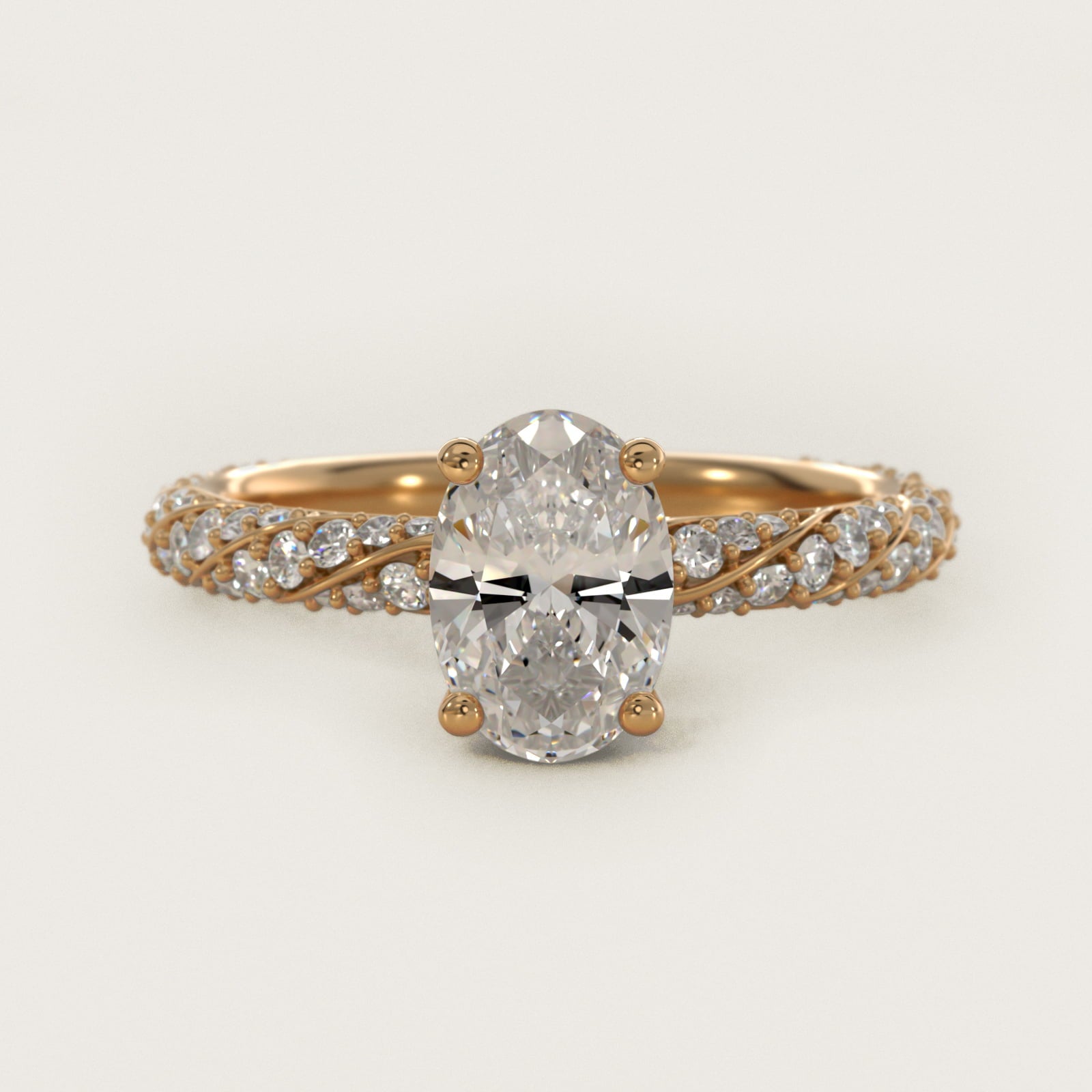 Twisted PavŽ Diamond Engagement Ring In 14K Yellow Gold By James Allen - Oval Center
