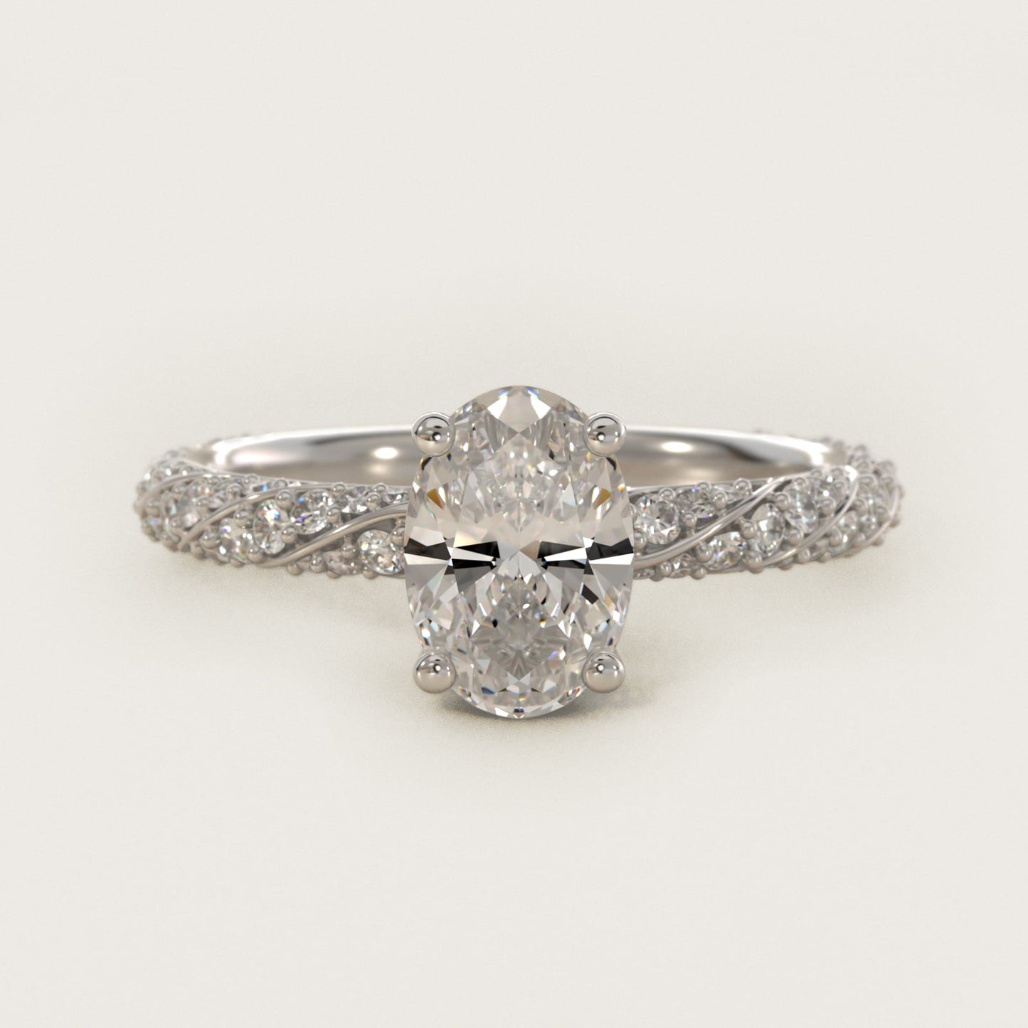Twisted PavŽ Diamond Engagement Ring In Platinum By James Allen - Oval Center