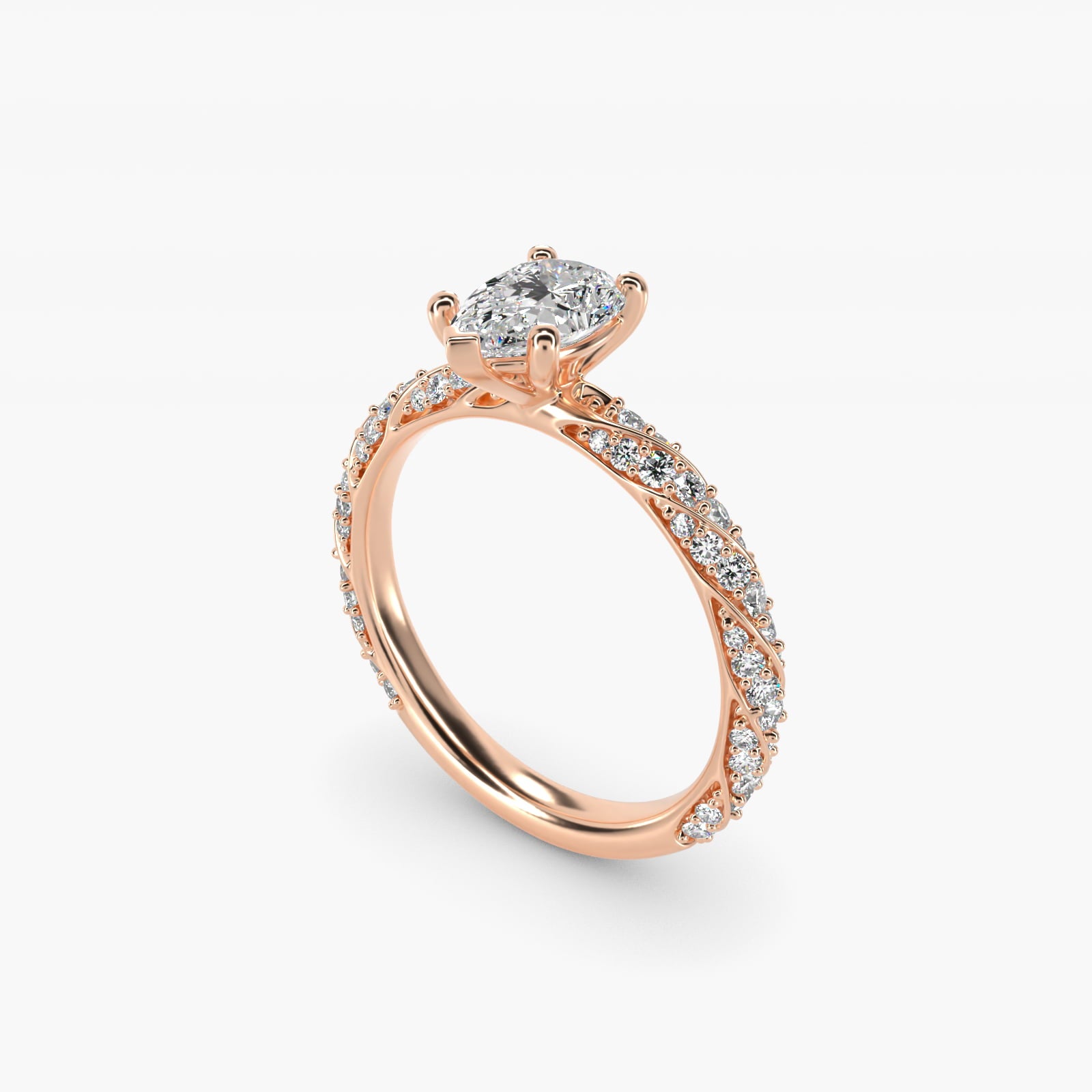 Twisted PavŽ Diamond Engagement Ring In 14K Rose Gold By James Allen - Pear Center