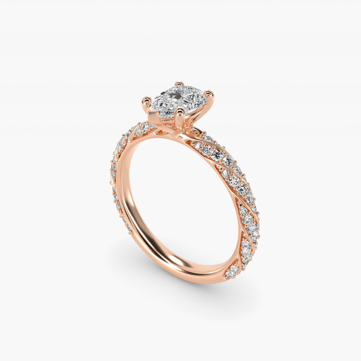 Twisted PavŽ Diamond Engagement Ring In 18k Rose Gold By James Allen - Pear Center