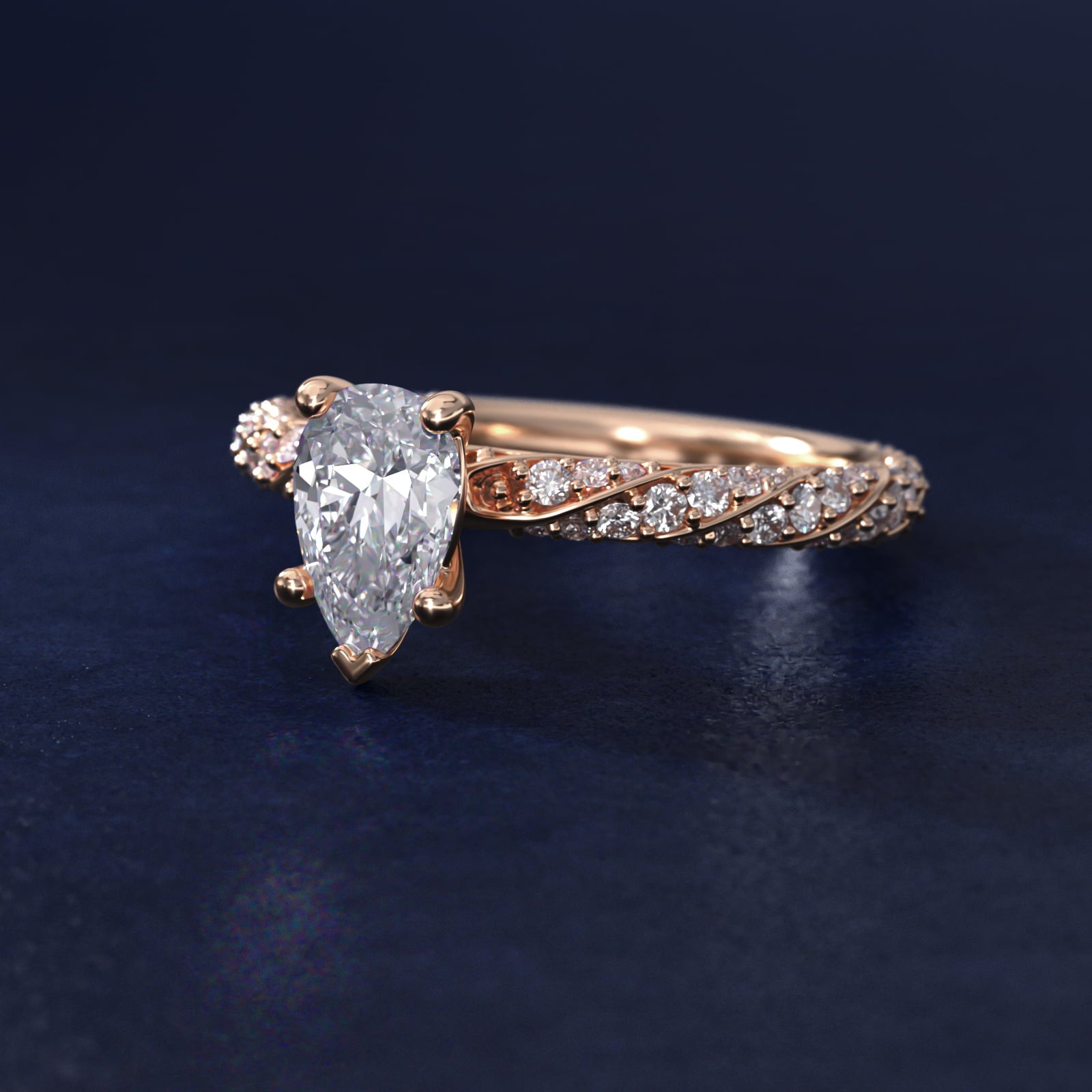 Twisted PavŽ Diamond Engagement Ring In 18k Rose Gold By James Allen - Pear Center