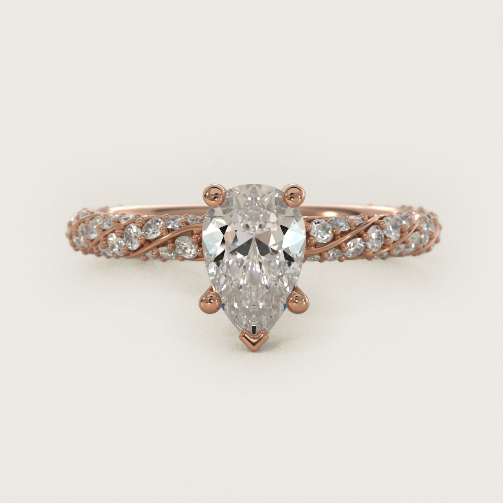 Twisted PavŽ Diamond Engagement Ring In 14K Rose Gold By James Allen - Pear Center