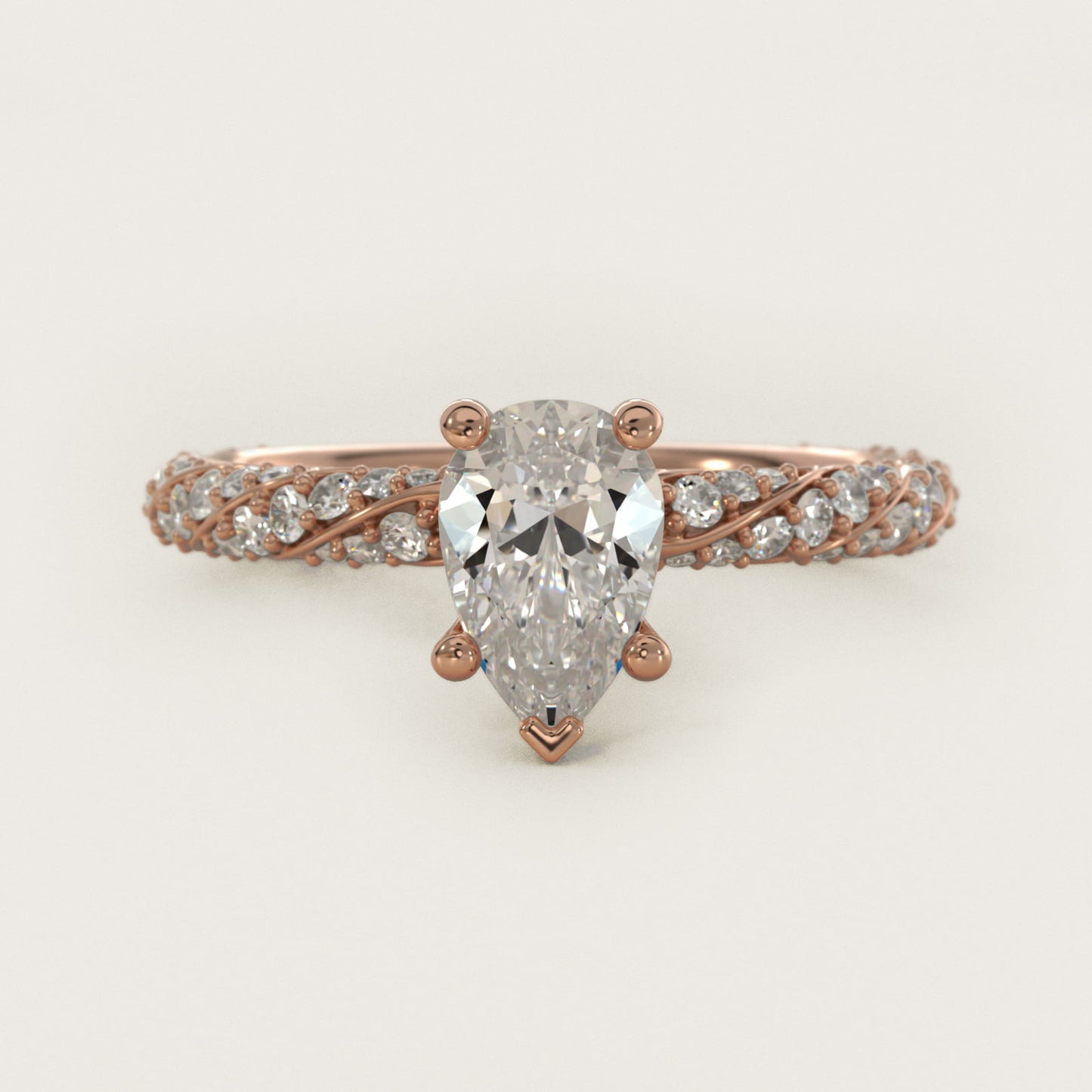 Twisted PavŽ Diamond Engagement Ring In 18k Rose Gold By James Allen - Pear Center