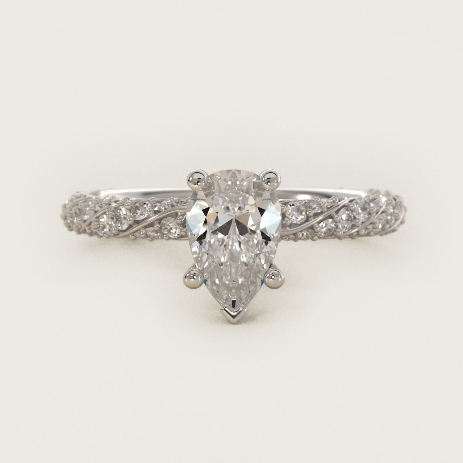 Twisted PavŽ Diamond Engagement Ring In 18k White Gold By James Allen - Pear Center