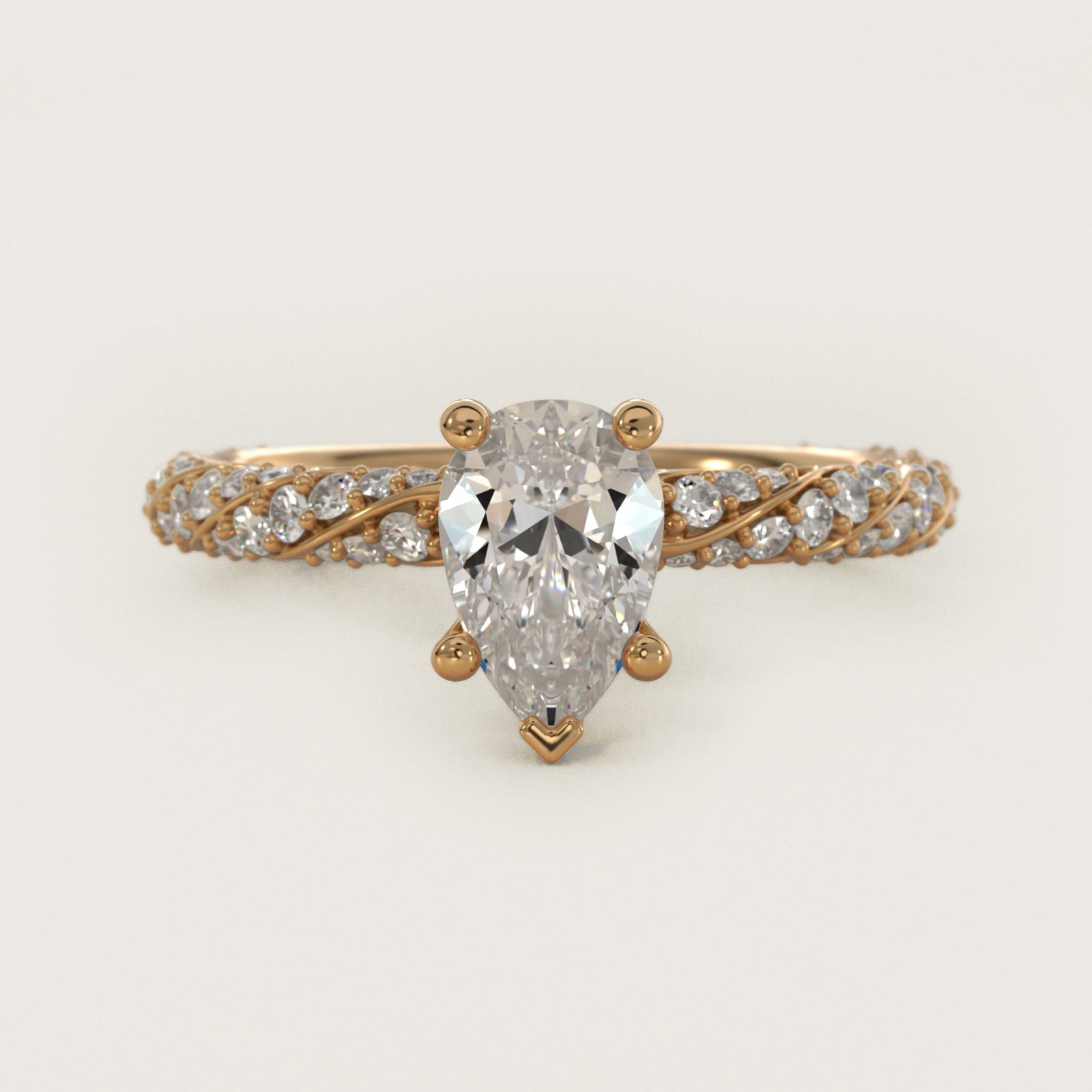 Twisted PavŽ Diamond Engagement Ring In 18k Yellow Gold By James Allen - Pear Center