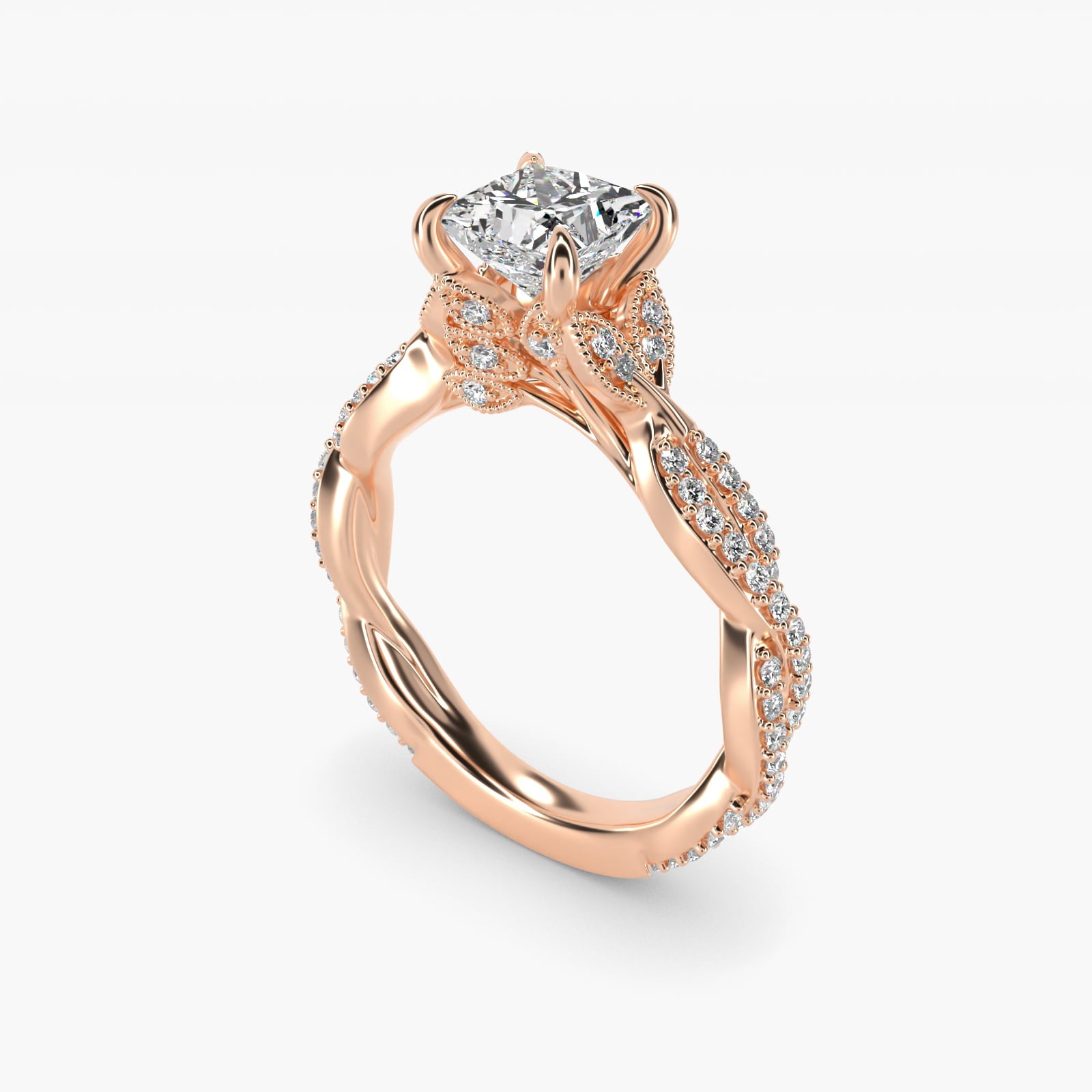 Twisted PavŽ Leaf Vintage-Style Engagement Ring In 14K Rose Gold By James Allen - Princess Center