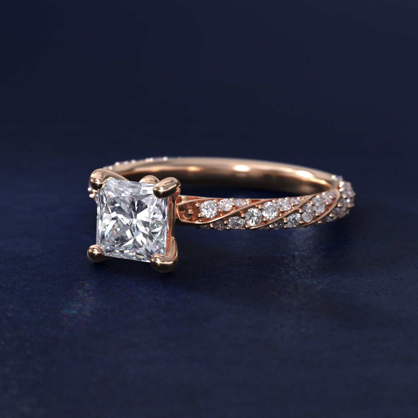 Twisted PavŽ Diamond Engagement Ring In 14K Rose Gold By James Allen - Princess Center