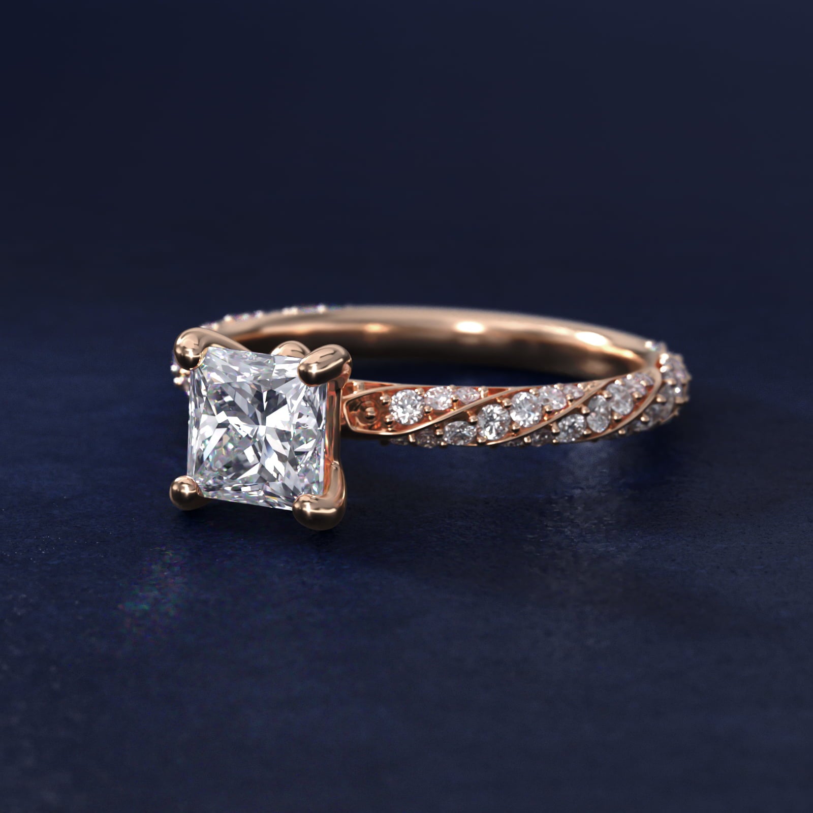 Twisted PavŽ Diamond Engagement Ring In 18k Rose Gold By James Allen - Princess Center
