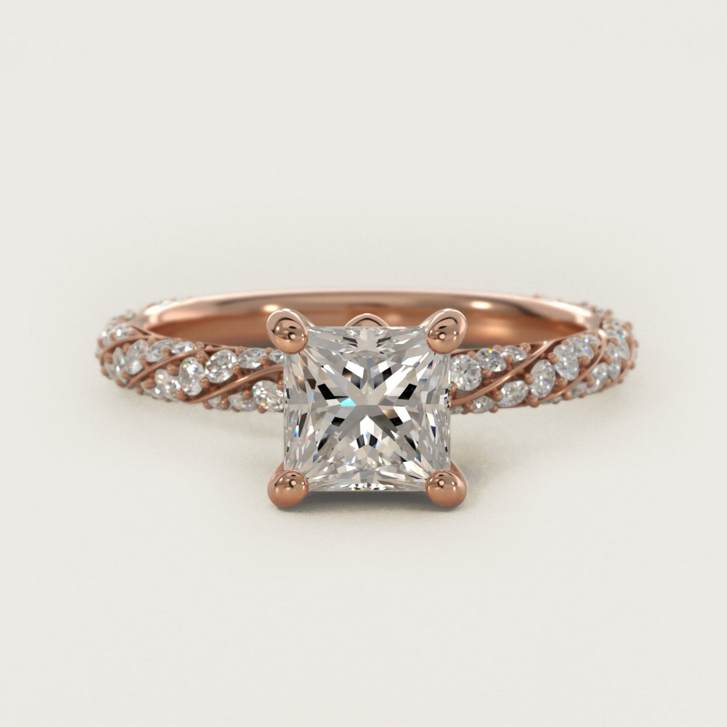 Twisted PavŽ Diamond Engagement Ring In 18k Rose Gold By James Allen - Princess Center