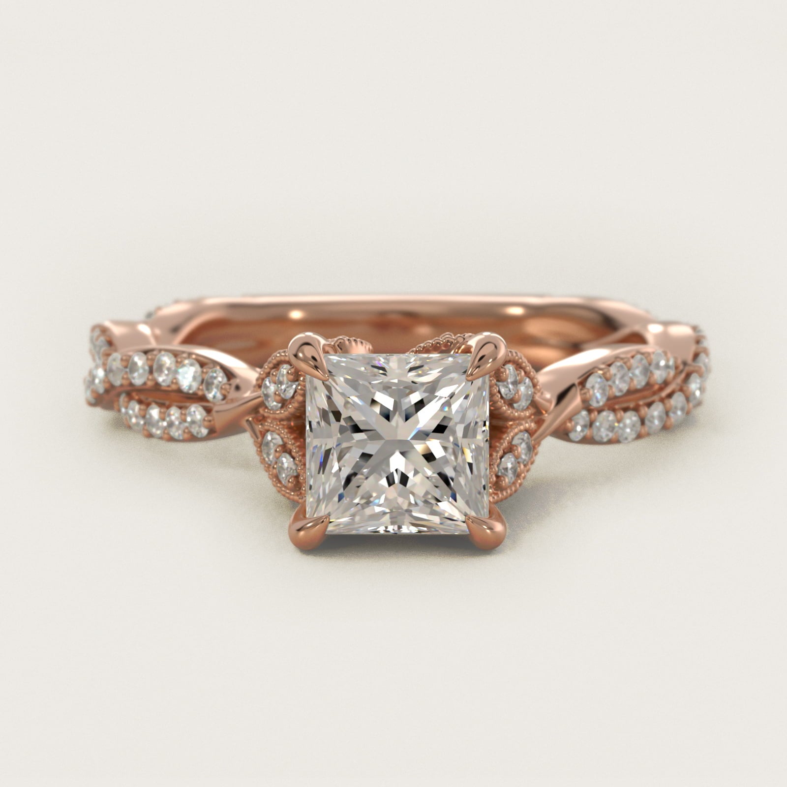Twisted PavŽ Leaf Vintage-Style Engagement Ring In 14K Rose Gold By James Allen - Princess Center