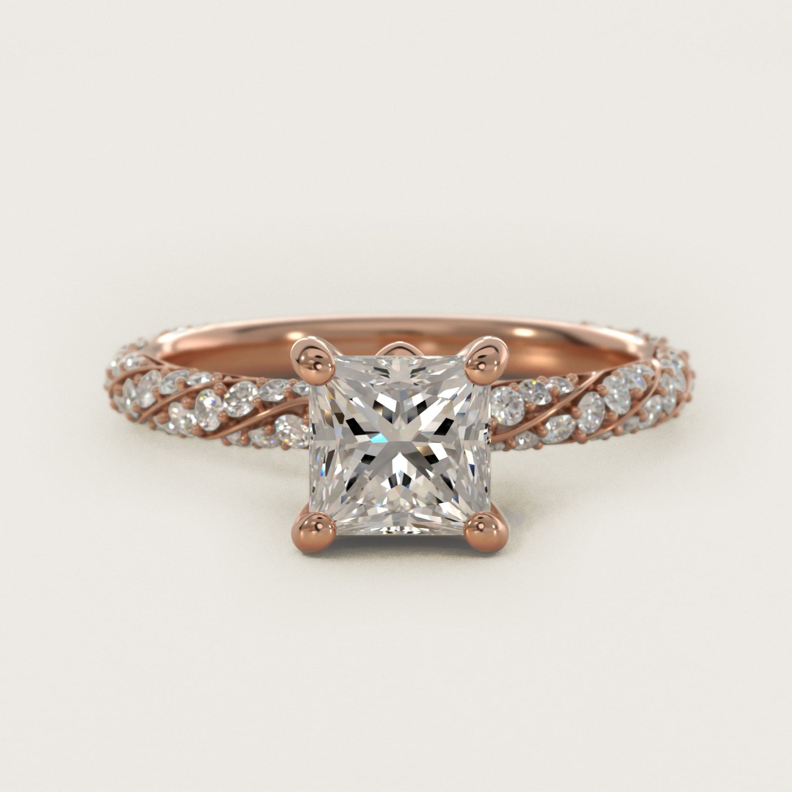 Twisted Pav? Leaf Vintage-Style Engagement Ring In 18k Rose Gold By James Allen - Princess Center