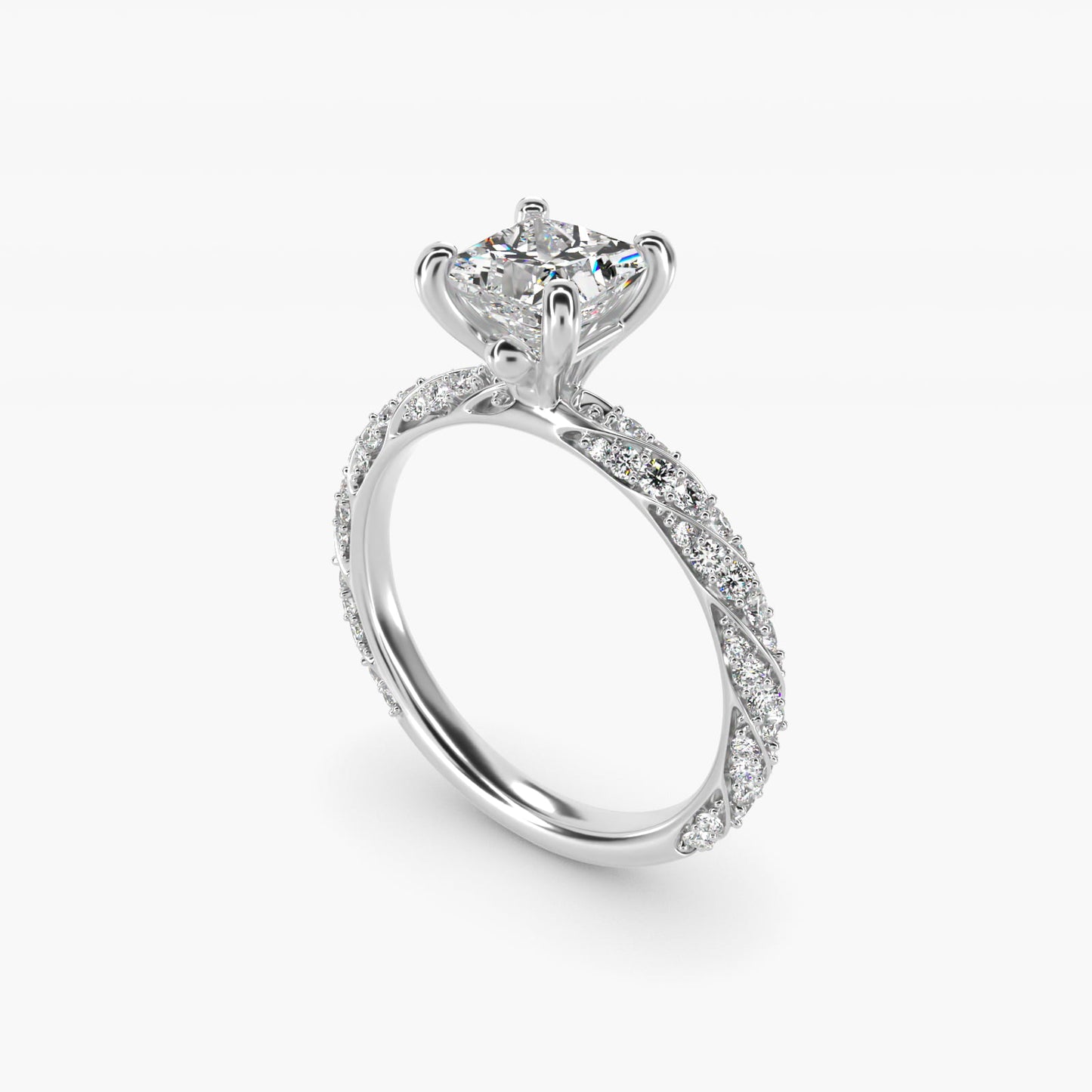 Twisted PavŽ Diamond Engagement Ring In 14K White Gold By James Allen - Princess Center