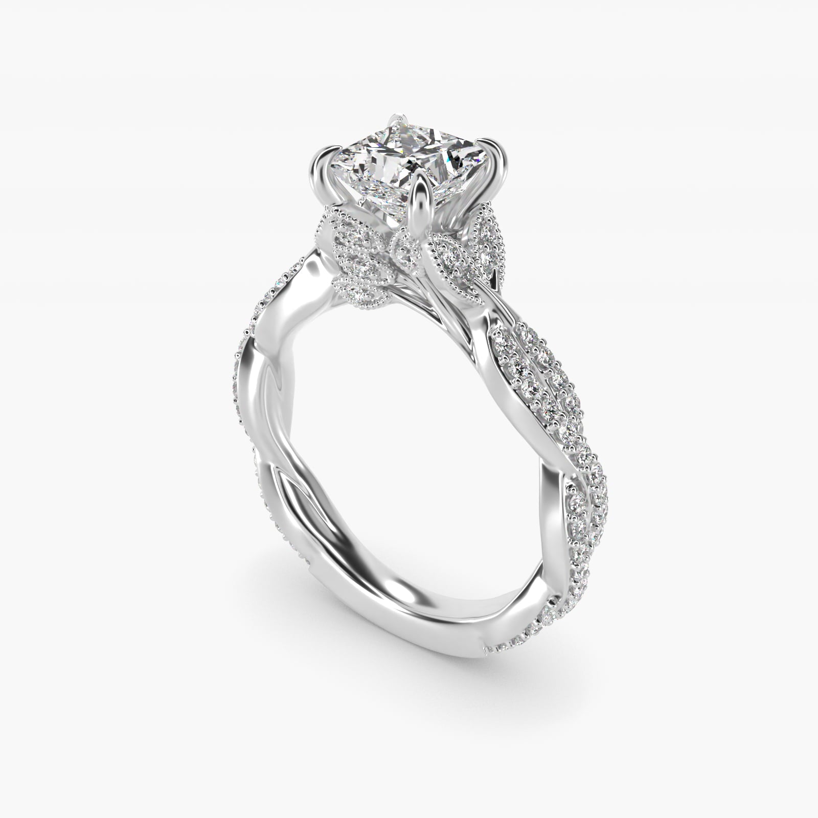 Twisted PavŽ Leaf Vintage-Style Engagement Ring In 14K White Gold By James Allen - Princess Center