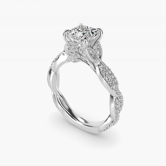Twisted PavŽ Leaf Vintage-Style Engagement Ring In 14K White Gold By James Allen - Princess Center